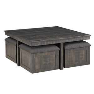 English Elm Montalbano Square Coffee Table with Four Nesting Wheeled Ottoman Storage Stools Gray B2749P413275