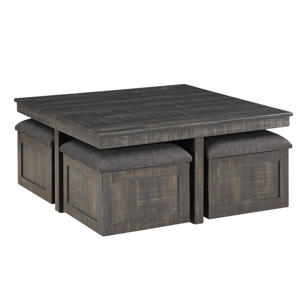 English Elm Montalbano Square Coffee Table with Four Nesting Wheeled Ottoman Storage Stools Gray B2749P413275