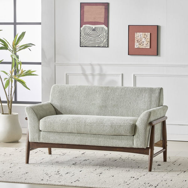 English Elm Christopher Knight Home® - Boucle Mid-Century Flared Arms Loveseat with Elm Legs — Plush Bouclé Upholstery, Cozy Modern Accent (57.5") Light Green,Walnut N771P294675L