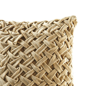 English Elm Square Velvet Throw Pillow Hand Pintucked Ruched Surface with Goose Feather Insert B035129204