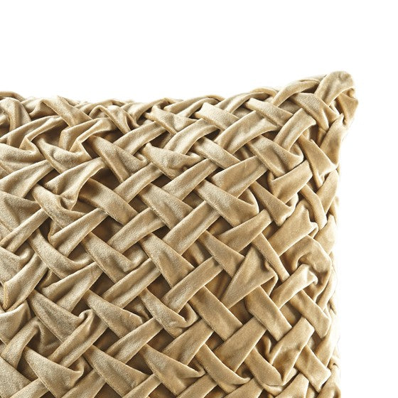 English Elm Square Velvet Throw Pillow Hand Pintucked Ruched Surface with Goose Feather Insert B035129204