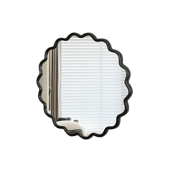 English Elm Solid Wood Wavy Mirror – Modern 36" Decorative Wall Art For Brightening Bathrooms & Living Spaces W1445P189599-GIGA