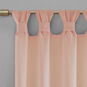 English Elm Floral Tab-Top Curtain Panel - Soft Blush Faux Linen, Removable Rosette Pins For Chic Décor Style B03598197