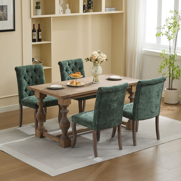 English Elm Upholstered Chenille Tufted Dining Chairs Set of 2 with Curved Wood Legs Club Style Olive Green W1143P457782