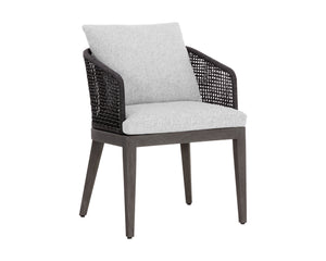 Sunpan Capri Outdoor Dining Armchair - Stylish, Durable Teak & Greymix Weave for Ultimate Comfort & Elegance Smoke Grey / Copacabana Marble