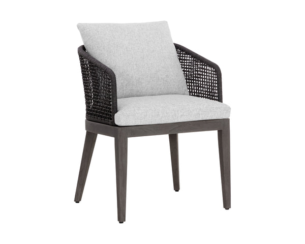 Sunpan Capri Outdoor Dining Armchair - Stylish, Durable Teak & Greymix Weave for Ultimate Comfort & Elegance Smoke Grey / Copacabana Marble