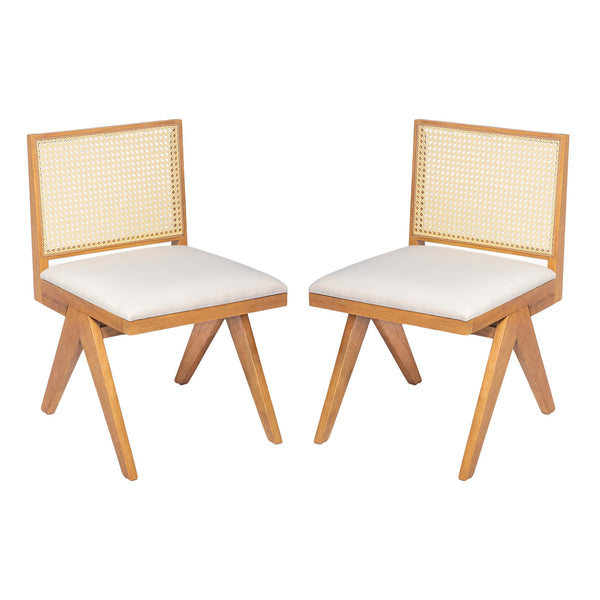 English Elm Christopher Knight Home® - Chandigarh Dining Room Chairs - Set Of 2, Natural Cane & Beige Cushions For Farmhouse Charm & Comfort N768P241398N