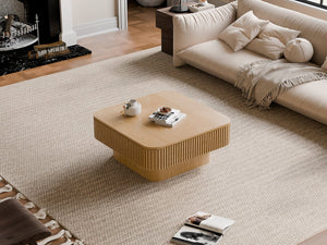 English Elm 31.5'' Square Wood Veneer Flip Top Storage Coffee Table with Slat Detail for Living Rooms Natural Wood W1435P375245
