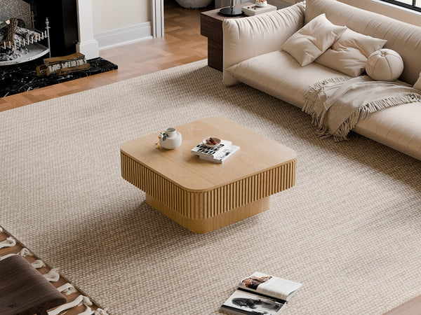 English Elm 31.5'' Square Wood Veneer Flip Top Storage Coffee Table with Slat Detail for Living Rooms Natural Wood W1435P375245