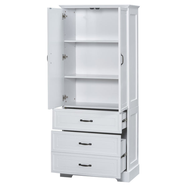 English Elm Tall Bathroom Storage Cabinet - Modern White Design With Adjustable Shelves, Drawers & Doors! N725P206123K-GIGA