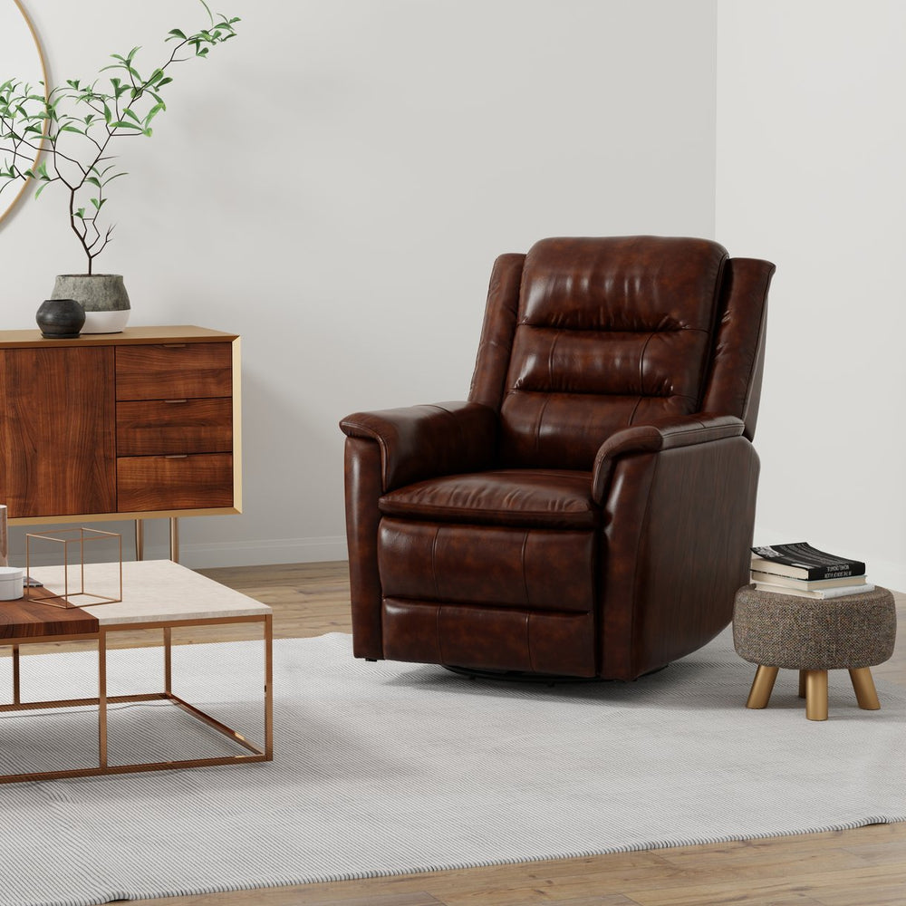 English Elm Global Home Swivel Glider Recliner In Brazil Cognac Leather - Luxurious Comfort & Style For Your Space B339P333956