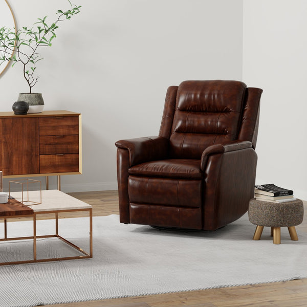 English Elm Global Home Swivel Glider Recliner In Brazil Cognac Leather - Luxurious Comfort & Style For Your Space B339P333956