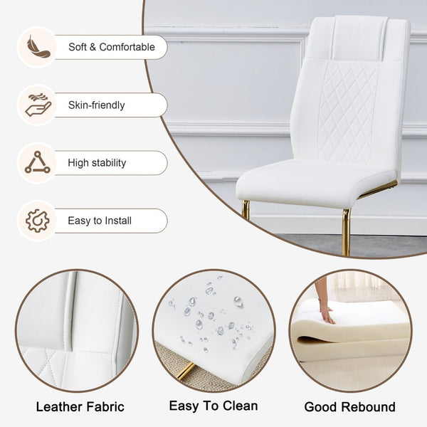 English Elm Table And Chair Set - Elegant White And Gold Dining Furniture With Comfortable Pu Seats, 6 Chairs W1151S04345-GIGA