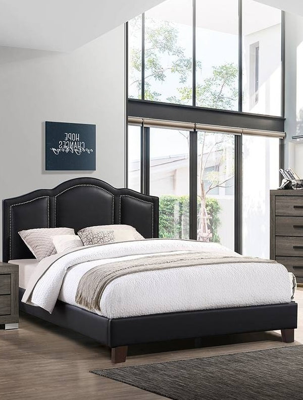 English Elm Contemporary Faux Leather Full Platform Bed Three Panel Headboard Urban Bedroom Frame B011S02052