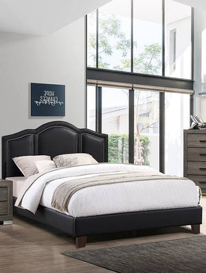 English Elm Contemporary Queen Bed Three Panel Faux Leather Headboard Architectural Bedroom Frame B011S02053