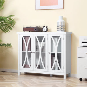 English Elm Homcom Modern Buffet Cabinet With 3 Glass Doors, Adjustable Shelves, Stylish Arc Design, White W2225P217377