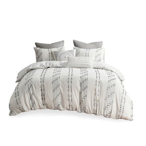 English Elm King/Cal King Kara Cotton Jacquard Duvet Cover Set — OEKO-TEX Eco-Friendly Striped & Diamond Bedding, Button Closure, Tie Corners, Easy Care Ivory 11.81 L x 9.84 W x 6.3 H B03596506