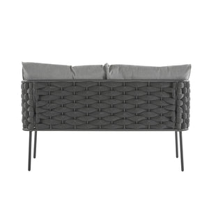 English Elm Christopher Knight Home® - 4-Pieces Outdoor Metal Patio Furniture Set with Deep-Seat Cushions, Teslin Rope, Wood-Look Tabletop, Rust-Resistant Frame Grey N780P2540701G