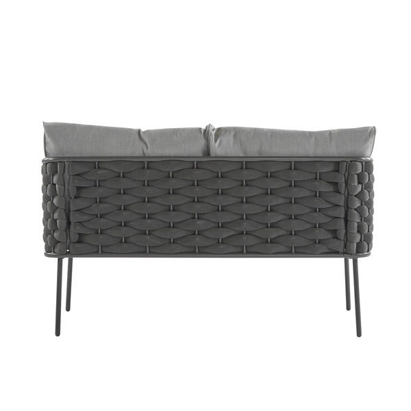 English Elm Christopher Knight Home® - 4-Pieces Outdoor Metal Patio Furniture Set with Deep-Seat Cushions, Teslin Rope, Wood-Look Tabletop, Rust-Resistant Frame Grey N780P2540701G