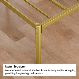 English Elm Queen-Size Beige Linen Platform Bed Frame with Gold Metal Accent, Upholstered Headboard, 800 lb Capacity W2992P233415