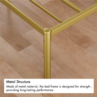 English Elm Queen-Size Beige Linen Platform Bed Frame with Gold Metal Accent, Upholstered Headboard, 800 lb Capacity W2992P233415