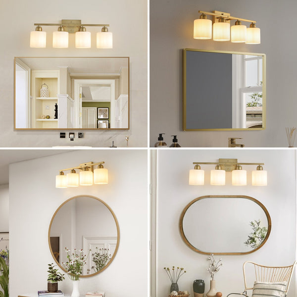 English Elm Gold 4-Light Modern Vanity Light Fixture - Elegant Wall Sconce With Frosted Glass Shades For Bathroom W2312P374856