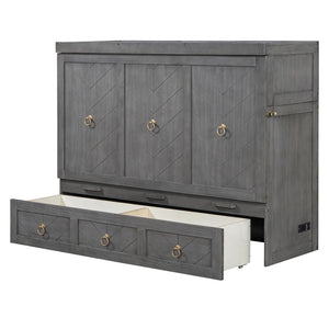 English Elm Queen Murphy Wall Bed with Pull Out Storage Drawer and Built in Usb Charging Gray LP000428AAE
