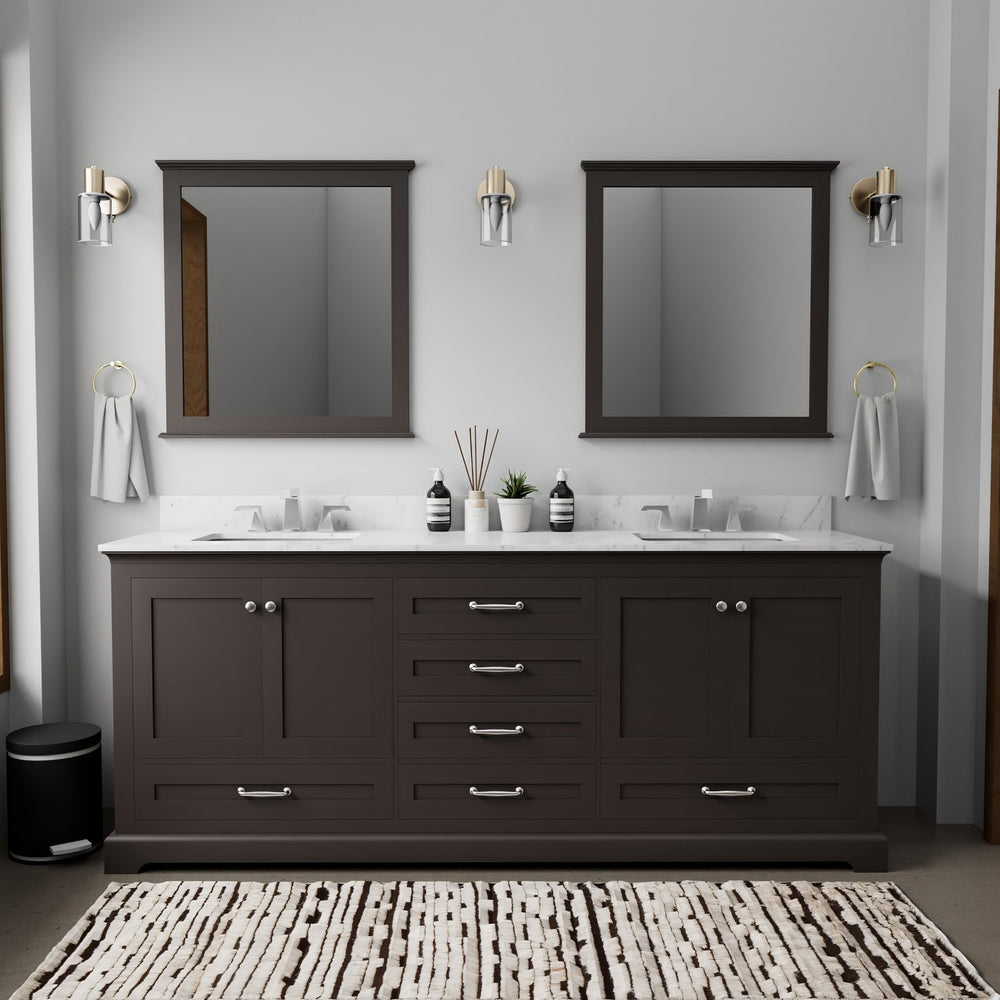 English Elm Espresso Double Bath Vanity 80 in W x 22 in D with Carrara Marble Top, Soft-Close Storage & Faucet Set B2731P258414