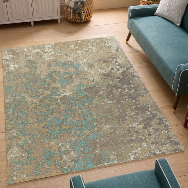 English Elm Artistic Turquoise Patterned Area Rug Machine Made for Living and Dining Rooms B186P428940