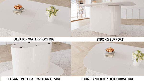 English Elm 63 Modern Cream Mdf Dining Table & 6 Pu Armless Chairs Set - Stylish, Durable, Easy Assembly For Home W2189S00676