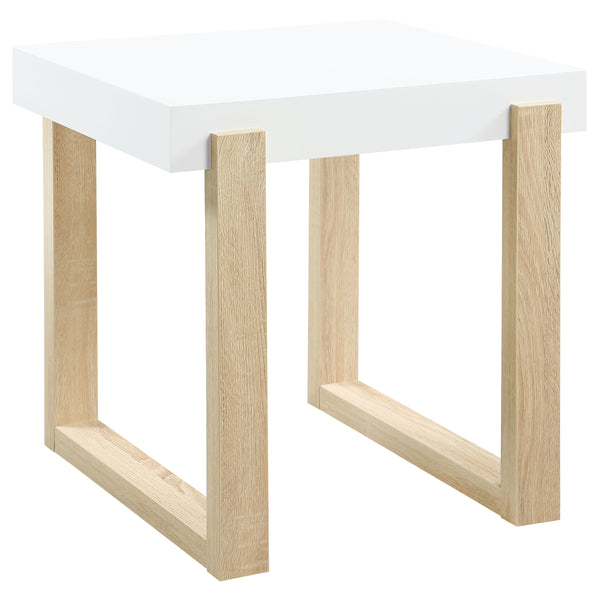 English Elm Gwen High Gloss White End Table With Natural Sled Base - Modern Accent For Small Spaces & Decor B062P333452
