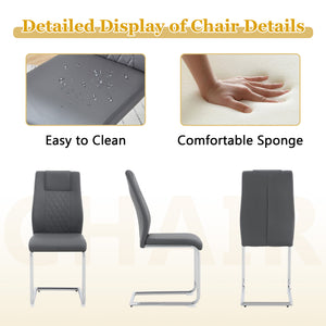 English Elm Table and Chair Set Oval Glass Top Twin Column Base with Six Pu Leather Seats Dark Gray,Silver,Transparent W1151S04734