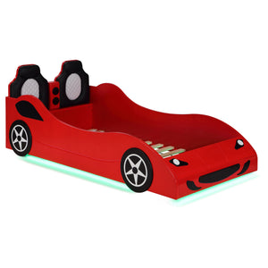 English Elm Solana Race Car Twin Bed with LED Underglow Lights, Padded Seat Headboard & Realistic Wheels - Red B062S01111