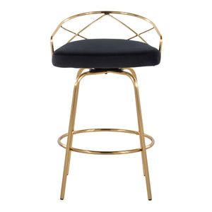 English Elm 26"/art Deco Tufted Velvet Swivel Counterstools with Gold Base for Kitchen Bar Set of 2 B202S02148