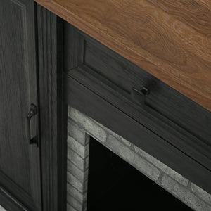 English Elm Elegant Walnut Media Console with Gray Brick Base Open Bay and Adjustable Shelving Black N721P394506B