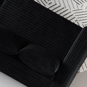 English Elm Plush Corduroy Ottoman with High-Density Sponge and Solid Wood Frame for Living Room & Office Seating Black W1885P346915