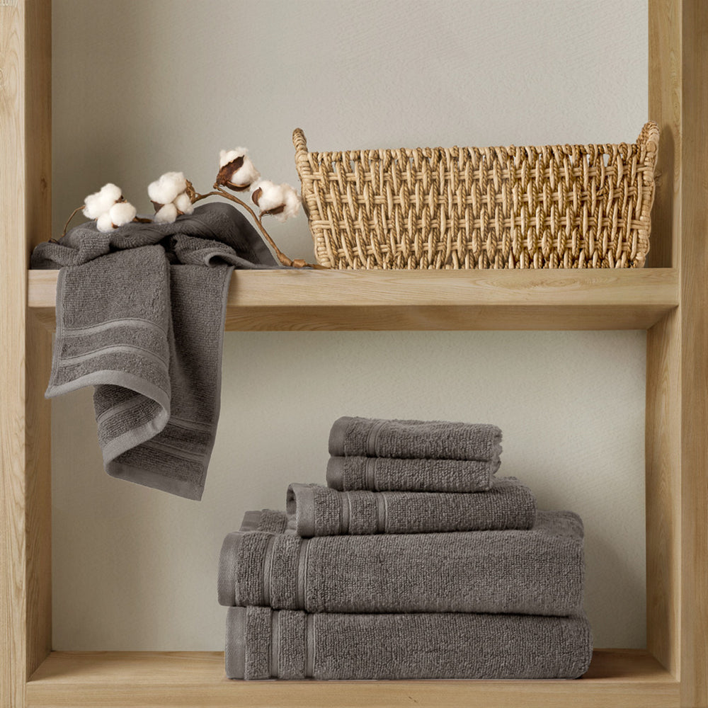 JLA Home Comfort Spaces - Quick 100% Cotton 6pc Towel Set — Plush Zero-Twist Terry, 400 GSM Quick-Dry, Absorbent & Durable Grey AM73-0255
