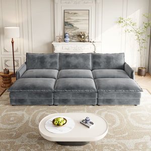 English Elm Corduroy 3-Seater Cloud Sofa With Movable Footrests - Oversized Deep-Seat Comfort For Any Room W834S00444