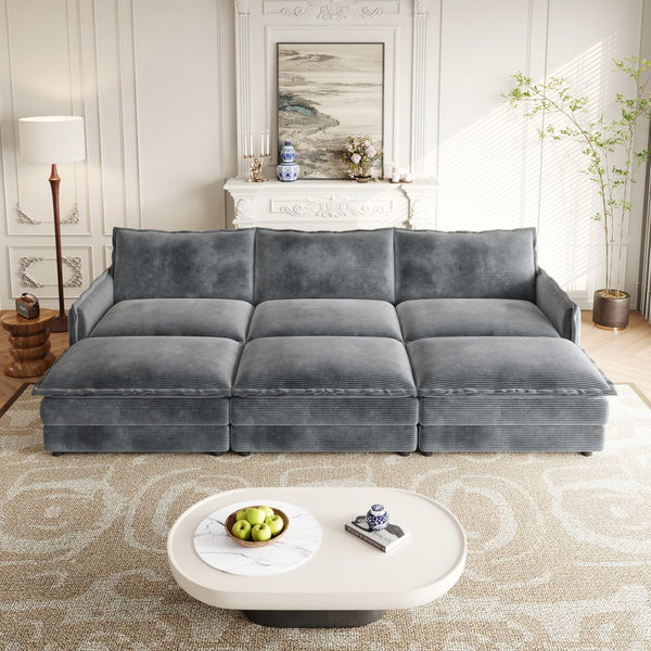 English Elm Corduroy 3-Seater Cloud Sofa With Movable Footrests - Oversized Deep-Seat Comfort For Any Room W834S00444