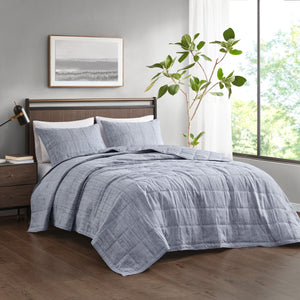 Beautyrest Guthrie Casual 3 Piece Striated Cationic Dyed Oversized Quilt Set BR13-3872 Blue