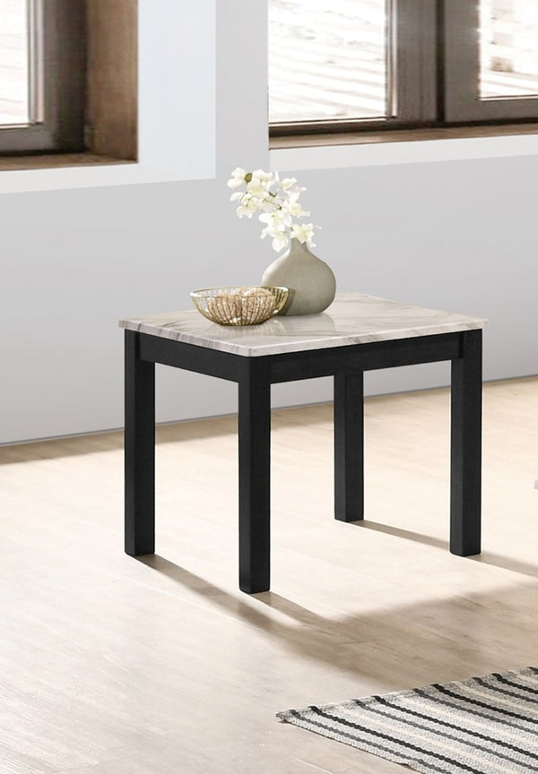 English Elm Majestic White Faux Marble 3pc Coffee & End Table Set with Black Legs, Modern Durable Living Room Design B011P237498
