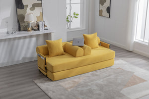 English Elm UNITED modular foldable sofa with metal frame, corduroy upholstery, side pocket & quick assembly convenience Mustard yellow W1568P375635