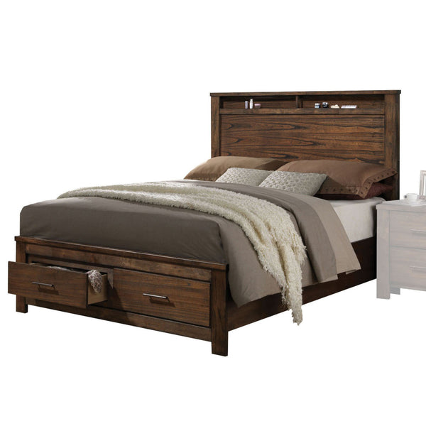 English Elm Queen Storage Bed Frame with Headboard Shelves and Four Integrated Footboard Drawers B2726P283877