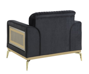 English Elm Antigua Glam 3 Piece Living Room Sofa Set with Plush Cushions and Gold Tone Accents Black+Gold B009S02175