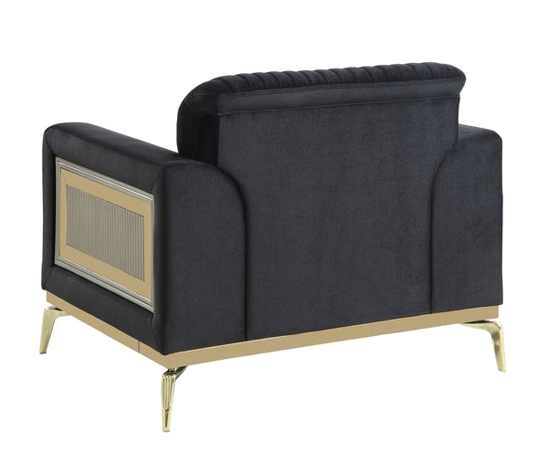 English Elm Antigua Glam 3 Piece Living Room Sofa Set with Plush Cushions and Gold Tone Accents Black+Gold B009S02175