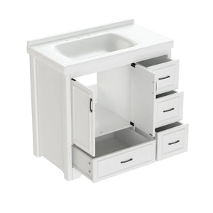 English Elm 36'' 36" Modern Bathroom Vanity with Ceramic Undermount Sink, White Cabinet, 2 Doors & 4 Drawers, Sturdy W1162S00012