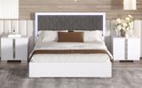 English Elm Queen Size Upholstered Bed With Led Light,Modern Platform Bed With With Velvet Headboard,White