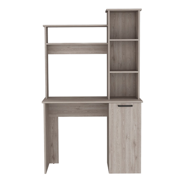 English Elm Carson Grey Computer Desk with Hutch, Single Door Cabinet, 25.8" Work Surface & 3-Tier Shelves B200P188878