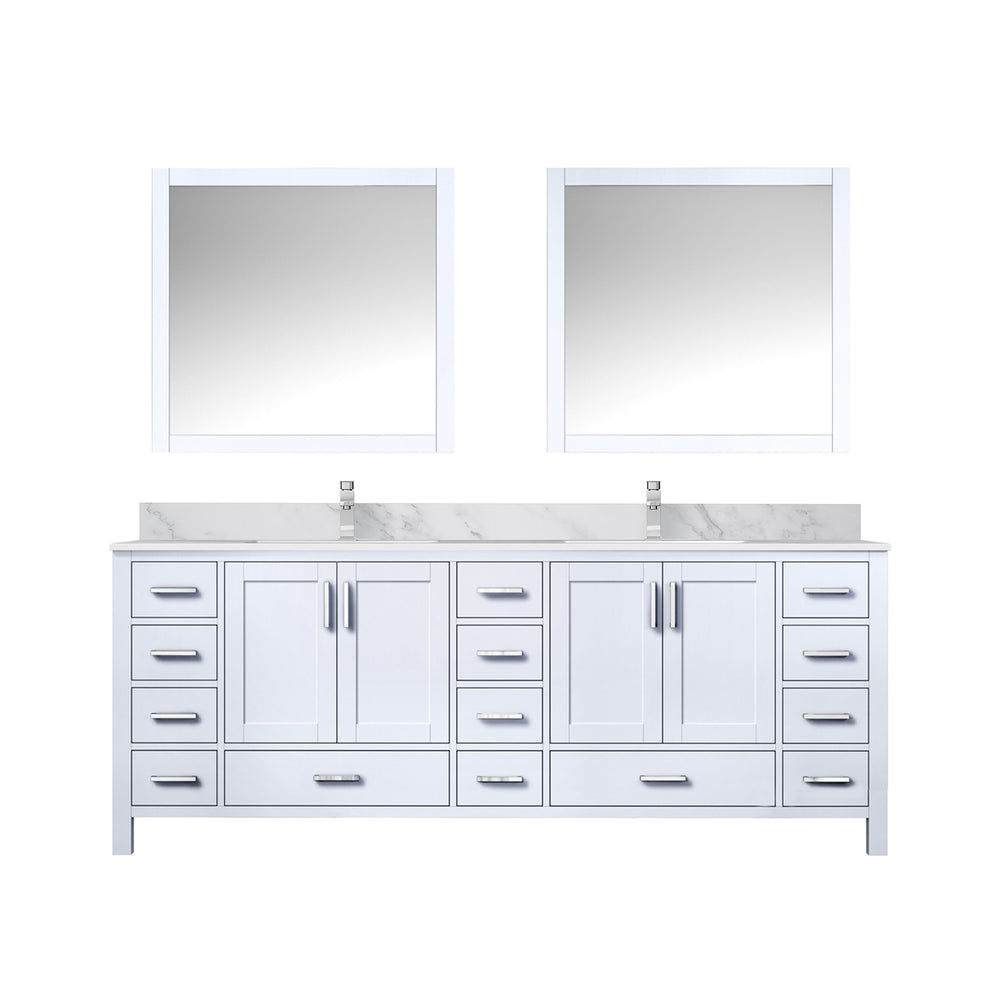 English Elm White Double Bath Vanity 84 in W x 22 in D with Carrara Marble Top, Chrome Faucet, 34in Mirrors, Durable Finish B2731S01062