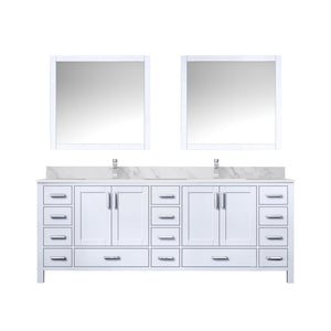 English Elm White Double Bath Vanity 84 in W x 22 in D with Carrara Marble Top, Chrome Faucet, 34in Mirrors, Durable Finish B2731S01062